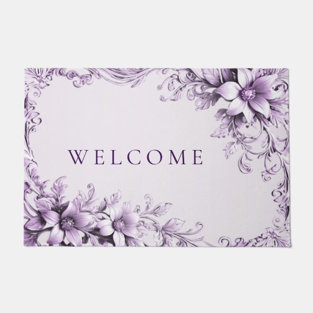 Stylish Purple Flowers Doormat Fußmatte (Vorderseite)