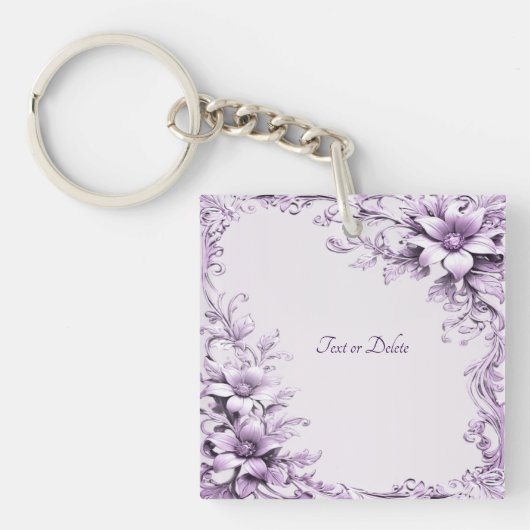 Stylish Purple Flowers Keychain Schlüsselanhänger (Vorderseite)