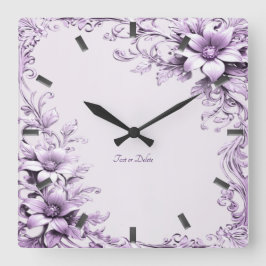 Stylish Purple Flowers Wall Clock Quadratische Wanduhr