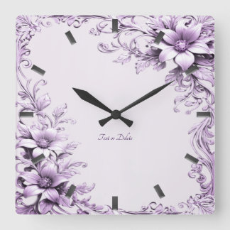 Stylish Purple Flowers Wall Clock Quadratische Wanduhr