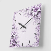 Stylish Purple Flowers Wall Clock Quadratische Wanduhr (Winkel)