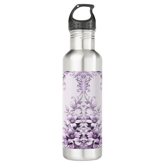 Stylish Purple Flowers Water Bottle Edelstahlflasche (Vorderseite)