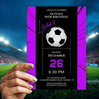 Stylish Purple Soccer Birthday Invitation Einladung