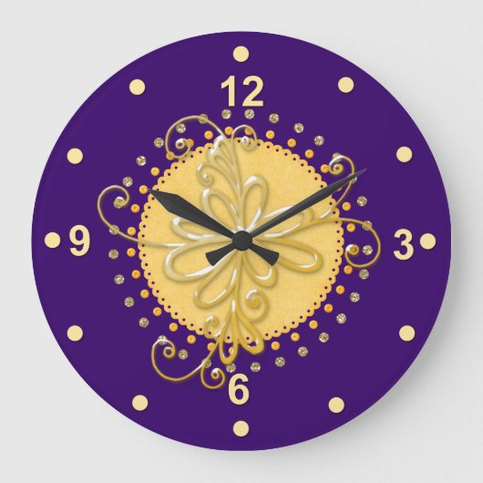 Stylish Purple & Yellow Wall Clock Große Wanduhr (Vorderseite)