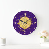 Stylish Purple & Yellow Wall Clock Große Wanduhr (Zuhause)