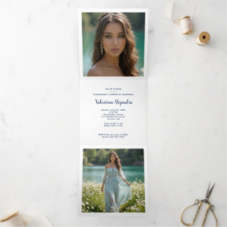 Stylish Quinceañera Tiara Pastel Tones & Glitter Dreifach Gefaltete Ankündigung