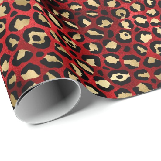 Stylish Red and Gold Foil Leopard Spots Geschenkpapier (Rolleneckpunkt)