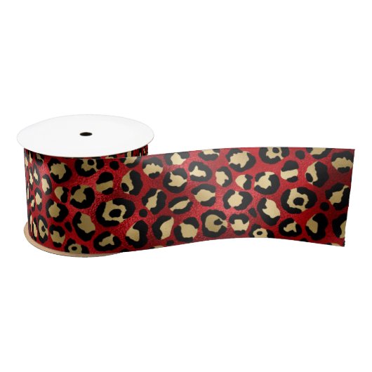 Stylish Red and Gold Foil Leopard Spots Satinband (Spule)
