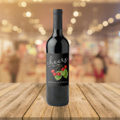 Stylish Red Black Cheers Cherries Modern Script Weinetikett