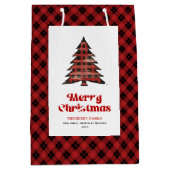 Stylish red black plaid Christmas bag custom name Mittlere Geschenktüte (Vorderseite)