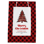 Stylish red black plaid Christmas bag custom name Mittlere Geschenktüte (Rückseite)