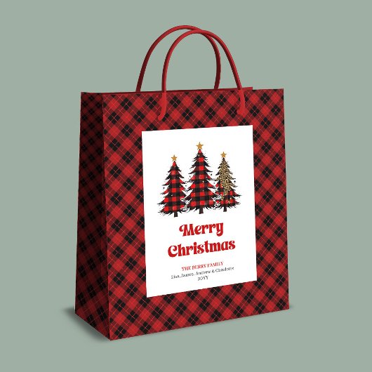 Stylish red black tartan Christmas bag personalize Mittlere Geschenktüte