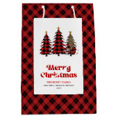 Stylish red black tartan Christmas bag personalize Mittlere Geschenktüte (Vorderseite)
