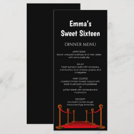 Stylish Red Carpet Hollywood Sweet 16 Birthday Menükarte