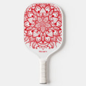 Stylish Red Mandala Blume Boho Name & Initials Pickleball Schläger (Vorderseite)