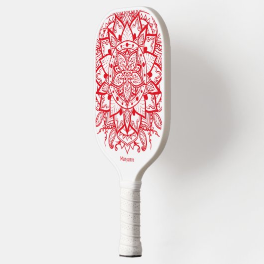 Stylish Red Mandala Blume Boho Name & Initials Pickleball Schläger (Links)