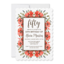 Stylish Red Poppy Flora 50. Geburtstag