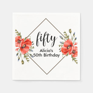 Stylish Red Poppy Flora 50. Geburtstag Serviette