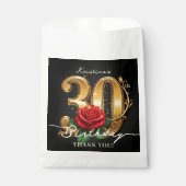 Stylish Red Rose Black Gold Glitter 30th Birthday Geschenktütchen (Vorderseite)
