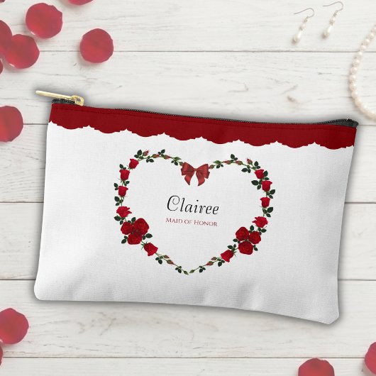Stylish Red Rose Maid of Honor Makeup Bag Zubehörtasche