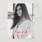 Stylish Red Script Foto Abschluss Vielen Dank Postkarte (Vorderseite)