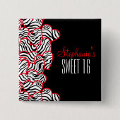Stylish Red Sweet 16 Zebra Herzdesign Name Button (Vorderseite)