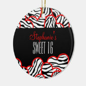 Stylish Red Sweet 16 Zebra Herzdesign Name Keramik Ornament (Links)
