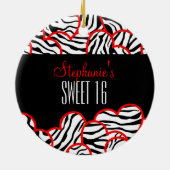 Stylish Red Sweet 16 Zebra Herzdesign Name Keramik Ornament (Hinten)