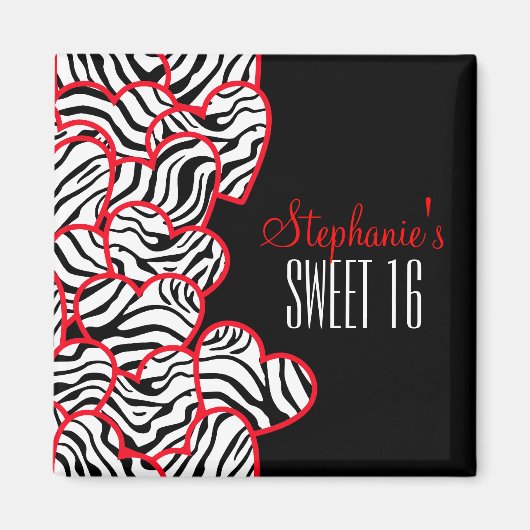 Stylish Red Sweet 16 Zebra Herzdesign Name Magnet (Vorne)