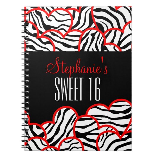 Stylish Red Sweet 16 Zebra Herzdesign Name Notizblock (Vorderseite)