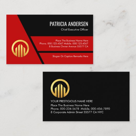 Stylish Red Trapezium Layers Business Owner Visitenkarte (Vorne/Hinten)