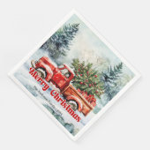 Stylish red truck winter scene rustic napkins set serviette (Ecke)