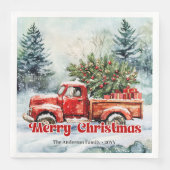 Stylish red truck winter scene rustic napkins set serviette (Vorderseite)