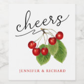 Stylish Red White Cheers Cherries Modern Script Weinetikett (Einzelnes Label)