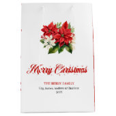 Stylish Red White Poinsettia Custom Name Gift Bag Mittlere Geschenktüte (Vorderseite)