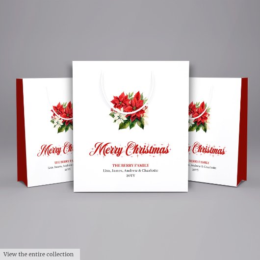 Stylish Red White Poinsettia Custom Name Gift Bag Mittlere Geschenktüte