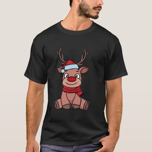 Stylish Reindeer Rudolph Red Nose Christmas Xmas T-Shirt (Vorderseite)