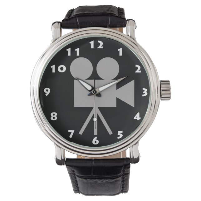 STYLISH RETRO MOVIE KAMERA MIT WEISSEN ZAHLEN ARMBANDUHR (Vorderseite)