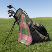 Stylish Rich Pink Green Plaid Crest Monogram Golfhandtuch (Gras)