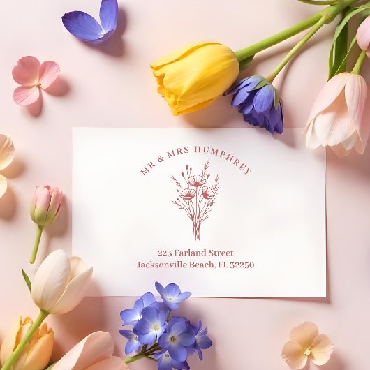 Stylish Romantic Poppies Wildflowers Bouquet Gummistempel