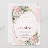 Stylish Rose Gold Blush Flowers Greenery Wedding Einladung (Vorderseite)