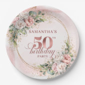 Stylish Rose Gold Dusty Pink 50th Birthday Party Pappteller (Vorderseite)