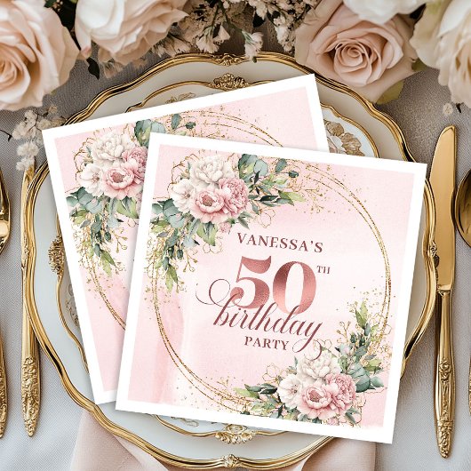 Stylish Rose Gold Dusty Pink 50th Birthday Party Serviette