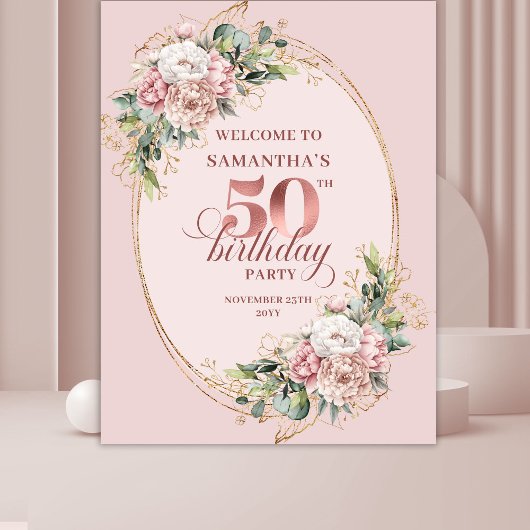 Stylish Rose Gold Dusty Pink 50th Birthday Party Wandteppich
