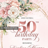 Stylish Rose Gold Floral 50th Birthday Party   Einladung