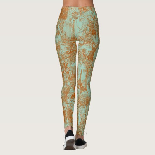 Stylish Rust Green Paris Toile Design Leggings (Rückseite)