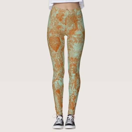 Stylish Rust Green Paris Toile Design Leggings (Vorderseite)