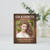 Stylish Rustic Country Wood Plank Photo Graduation Postkarte (Stehend Vorderseite)