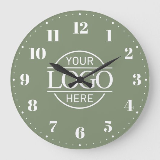 Stylish Sage Green Branded Company Business Logo Große Wanduhr (Vorderseite)