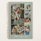 Stylish Sage Green Personalized Photo Collage Planer (Vorderseite)